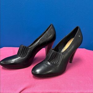 Coach Black Leather Pleated Heels